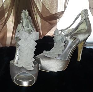 Lulu Townsend Silver Satin Shoes